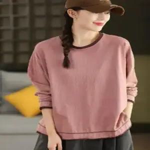 빈티지 가을 배색 맨투맨 상의 티셔츠 순면 여자맨투맨티 슬림 ible3