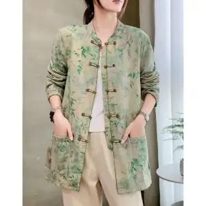 빛채운 여성 하프 가을 프린트 코트 마 상의 반버클 트윌 선의 OPH3