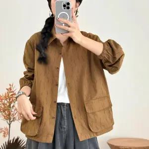 빛채운 여자 봄가을 코트 면마 투포켓 재킷 칼라 빅사이즈 솔리드 OPH3