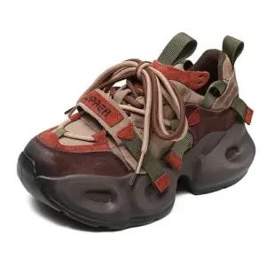 샤오원샵 여자 가을 통굽 러닝화 핫 키작녀 운동 가볍고 초경량 가죽 리얼 초대디 꾹3