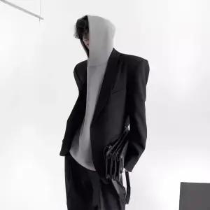 코아픽샵 남자 키작남 정장 자켓 간지 터틀넥 화이트 패드 코트 남한판 캐주얼 루즈핏 싱글 꾹1