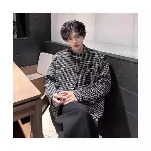 코아픽샵 남성용 춘추 차이나 체크 스몰 재킷 코트 자켓 키작남 쇼트 패드 정장 꾹3