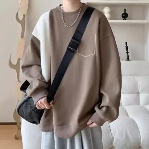 EAMT 남성용 빅사이즈 코디 라운드 루즈핏 코트 봄가을 두꺼운 배색 맨투맨 YJ3