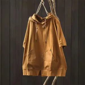 EAMT 여사친 여름 캐주얼 후드 티 후드티 풀오버 반팔 포켓 EUNG2