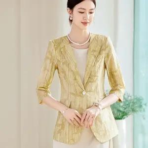 EAMT 여사친 면 여름 캐주얼 쁘띠 소매 테일러드 재킷 아우터 슬림 상의 정장 7부 EUNG2