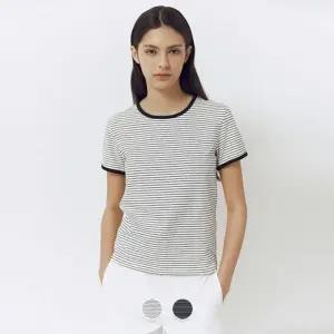 백화점 지오다노 여성 여름 슬림핏 코튼스판 펜던트 투톤 면 반팔 티셔츠 326545