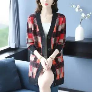 여친 롱 하프 가디건 카디건 체크 스웨터 봄가을 기장 빅사이즈 상의 슬림핏 MF3