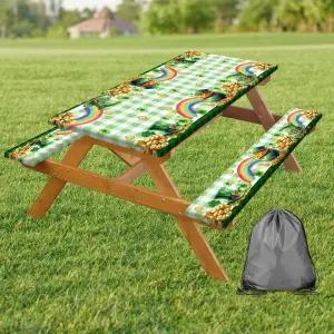 DYNH 피크닉 테이블 커버 가방 포함 벤치 6피트 방수 캠핑 세인트패트릭스 데이 피팅 천 파티오 여행