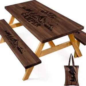 벤치 커버와 가방이 있는 피크닉 테이블 72인치 캠핑 테이블보 방수 방풍 탄성 가장자리 장착 직사각형 RV