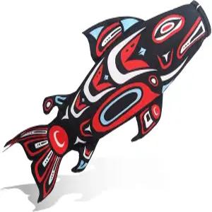 마드로나 브랜드 토템 연어 피쉬 윈드삭스 내구성 있는 야외 걸이식 바람 장식 마당 정원 보트 부두 40인치