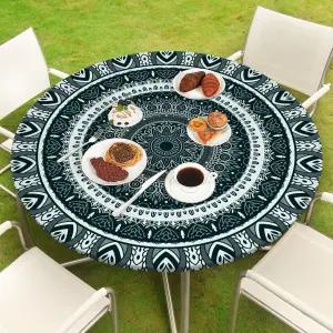 저녁 식사 파티 피크닉 캠핑을 위한 MHJY 원형 테이블보 장착 탄성 방수 실내 야외용