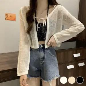 시스루 아이템 여름 포인트 망사 숏 끈 가디건 레이어드 룩 세미크롭 원픽