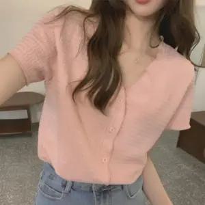 링클 주름 반팔 브이넥 가디건 주름 상의 내추럴 데일리 여름용