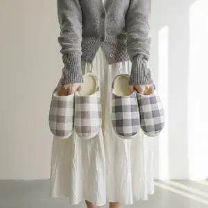 파스텔 체크 털슬리퍼 거실용 방한화 5컬러 따뜻한 실내화 겨울덧신