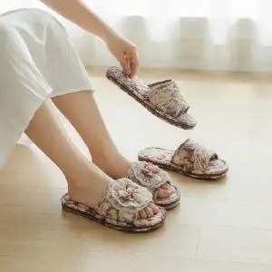 꽃무늬 3중 순면 거실화 실내화 3종 세트 폭신한 면 슬리퍼 3타입