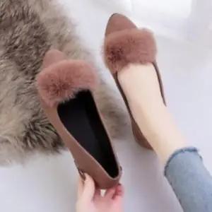 [다잇템] 여성 세무 퍼 낮은굽 포인트 플랫슈즈