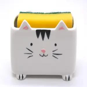 몬모브 고양이 스펀지 홀더 세라믹 비누 귀여운 장식 주방 액세서리 홈 데코 선물 여성 생일 발렌타인 데이