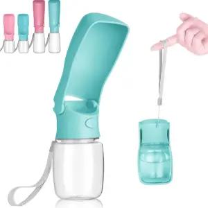 휴대용 반려견 물병 접이식 누수 방지 디스펜서 산책 하이킹 여행용 반려동물 음료 컵블루 12온스