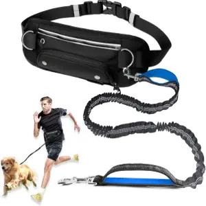 주머니가 있는 핸즈프리 개 목줄 대형 중형견을 위한 조절 가능한 허리 러닝 이중 패딩 핸들 걷기 조깅