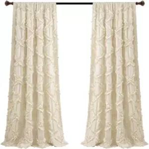 고급스러운 장식 보리 러플 다이아몬드 커튼 텍스처 창문 패널 세트 거실 식당 침실(페어) 95인치 x 54