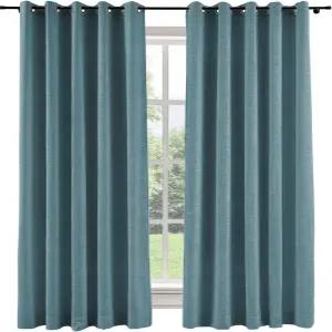 채드메이드 인조 린넨 그로밋 커튼 63인치 길이의 거실 침실용 암막 안감 50Wx63L 패널 1개 에게해 블루