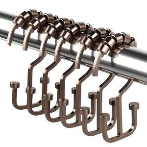 BBV 샤워 커튼 고리, 욕실 샤워봉 커튼용 12개 방수 금속 이중 글라이드 고리(브론즈)
