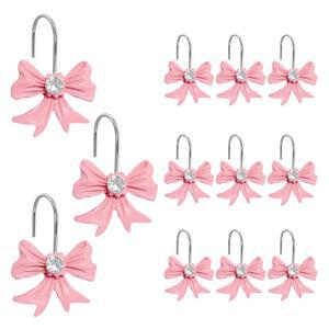 AmaAccess 귀여운 보우 매듭 샤워 커튼 후크 링, 모던한 홈 장식용 녹 방지 행거, 욕실 샤워봉, 침실, 거실용 12PCS 후크(핑크 보우)
