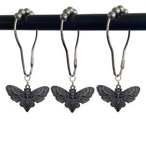 해골 데스 헤드 호크모스 샤워 커튼 후크 링, 페이스 할로윈 방청 금속 고딕 스타일 곤충 테마 홈 욕실 장식 12개