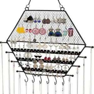 핸드롱 헥사곤 귀걸이 정리함 벽 벽걸이 보석 블랙