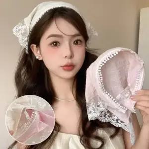 여성 레이스 러블리 두건 스타일 스카프 쁘띠 머리띠 레이스두건 빈티지머리띠