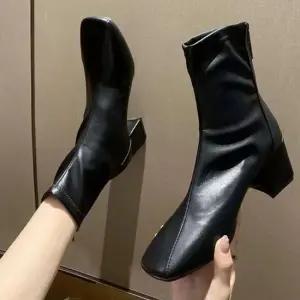 [라일리] Rly 사각코 여성 앵클부츠 데일리 편한 미들굽 기모