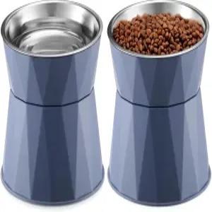 Lallisa 2개 높이 고양이 그릇 조절 가능한 사료 공급기 미끄럼 방지 식수원 스탠드 안전한 스테인리스