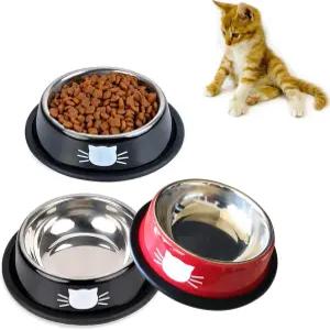 3개의 PCS 고양이 그릇 SUOXU 스테인리스강 애완동물 미끄럼 방지 베이스 누수 사료 금속