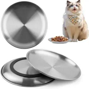 Mkobon 3 PCS 스테인리스 스틸 고양이 사료 그릇 접시 습식 6.7인치 얕은 평평한 넓은 수염 피로 미끄럼