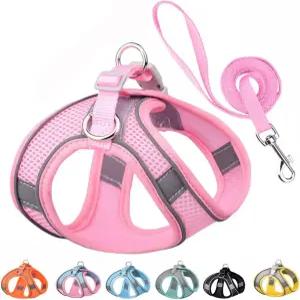 작은 개 하네스 및 목줄 세트 야외 산책을 위한 당김 방지 반사 강아지 XXS XS 소형 중형 암컷 애완견용