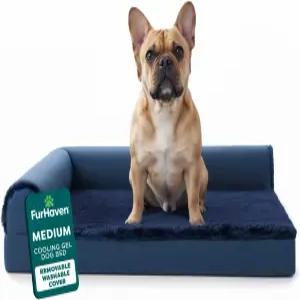 중형견을 위한 퍼헤이븐 쿨링 젤 개 침대 L자형 체이스와 쿨 젤탑 폼 관절 지지용 견고한 정형외과 베이스