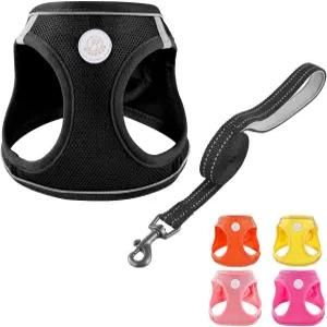 소프트 메시 개 하네스 및 목줄 세트 당기지 않는 강아지 소형견용 반영 단계 쉬운 보행 탈출 방지 조끼