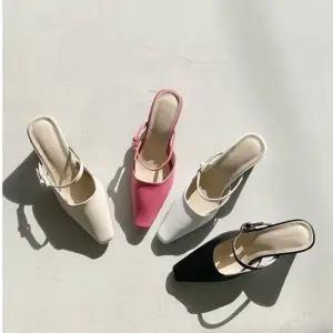 여성화 버클 스트랩 슬리퍼 뮬 미들힐 슬림 캐주얼화 뮬슬리퍼 여성여름신발 여성블로퍼