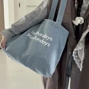 쿨샵 여성 캐주얼 숄더백 레터링 포인트 데님쇼퍼백