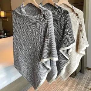 단추 얇은 가을 니트 헤링본 여성 데일리 망토