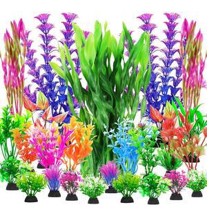 쿠스듀오비 어항 장식 식물, 25개 플라스틱 식물 장식 어항 액세서리 수족관 장식 플라스틱 식물