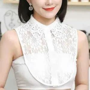 [패션] 펀칭 레이스 페이크카라 넥케이프 니트 블라우스 카라