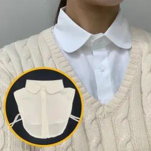 화이트 쉬폰 페이크 페이크 카라 라운드 셔츠 목카라