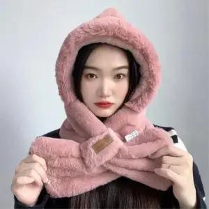 소프트퍼 후드 머플러 50x34cm 핑크