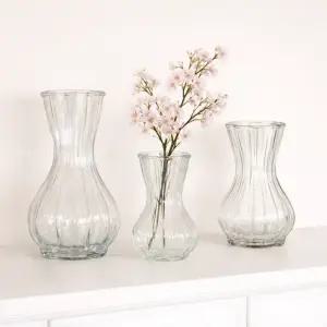 인테리어 유리 화병 생화 조화 라인 투명 플리츠 웨이브화병