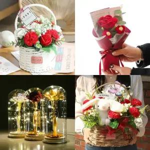 어버이날 카네이션 스승의날 기념 선물 유리돔 한송이 대량 조화 비누꽃 카네이션 바구니 모음