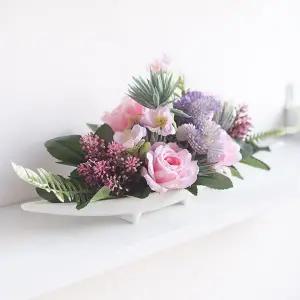 [플라워트리]장미 조화 센터피스 물결 안개 수반 set 34cm 인테리어 꽃 테이블 행사 장식 소품 꾸미기