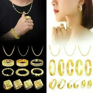 18k 24k 도금 팔찌 목걸이 반지 남자 남성 중년 여자 여성 염주 금 골드 14k 체인 반달 순 귀걸이 쥬얼리 악세사리 변색없는 무알러지 금도금 두꺼운 굵은 심플