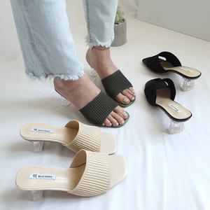 주디 니트 유리굽 뮬 스퀘어토 슬리퍼 힐 6cm 3color