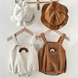 [조이멀티]무지개골지 유아멜빵바디슈트모자세트(66-100) 204528